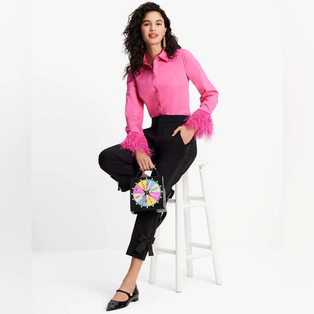 Feather Trim  Poplin Shirt in Vivid Snapdragon